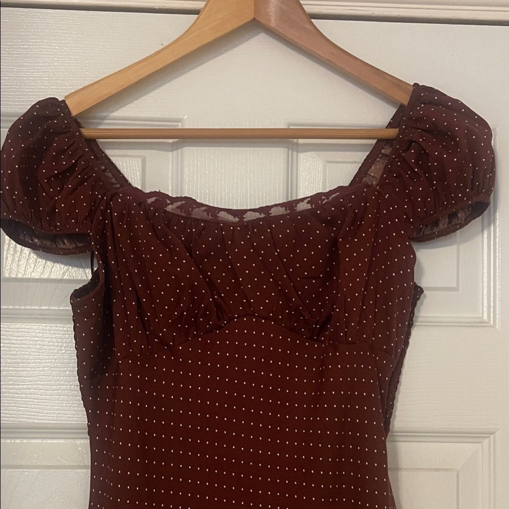 Burgundy Polka Dot Puff Sleeve Dress